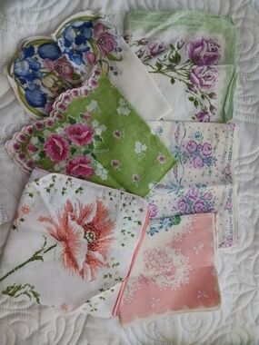 Vintage Floral Handkerchiefs Assortment - Pink, Green, Purple, Blue 6 Pc